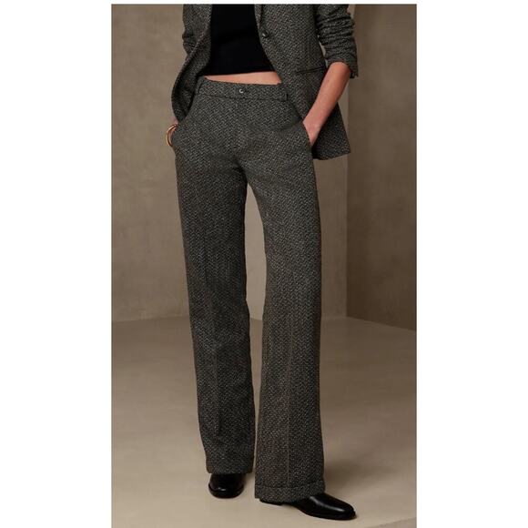 Banana Republic Wylder Straight Tweed Wide Leg Pants Gray Black 8 NWT Workwear - Picture 1 of 14